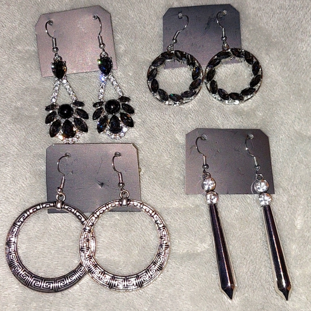 Smoky & Silver Earrings Set of 4